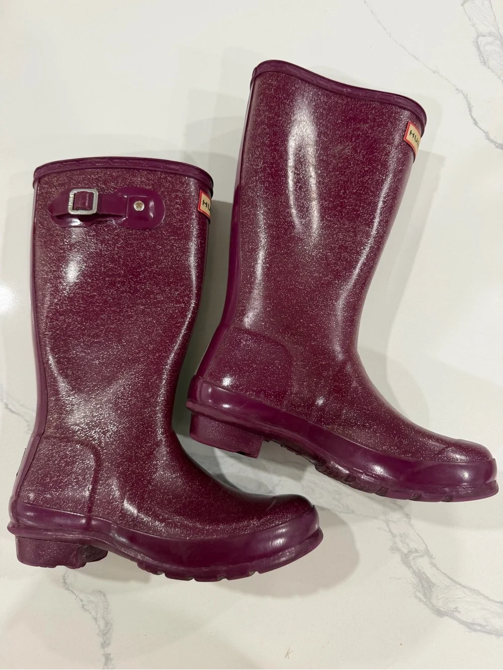 Hunter Kids Original Big Girls Giant Glitter Rain Boots Maroon Purple Size 3Y